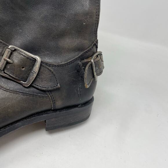 Frye Veronica Short Back Zip Buckle Distressed Engineer Moto Boots Gray Womens 7 - Picture 7 of 14